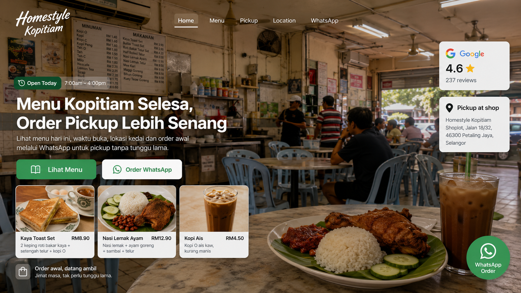 Homestyle Kopitiam — café website